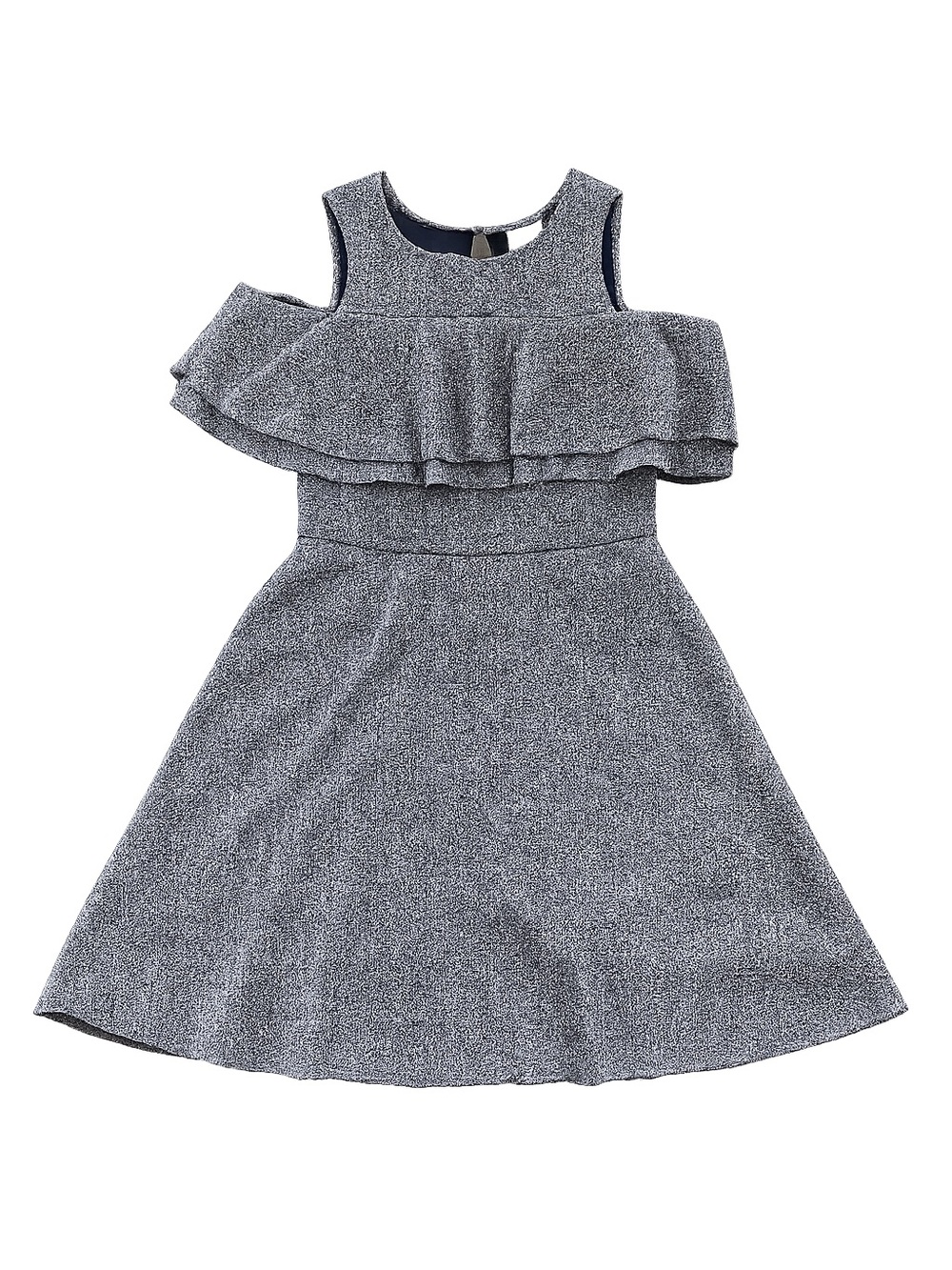 Zara Silver Sparkled Ruffle Cold-Shoulder Dress